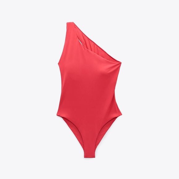 NWT Zara Coral Red Asymmetric One Piece Bathing Suit XL - Picture 5 of 5